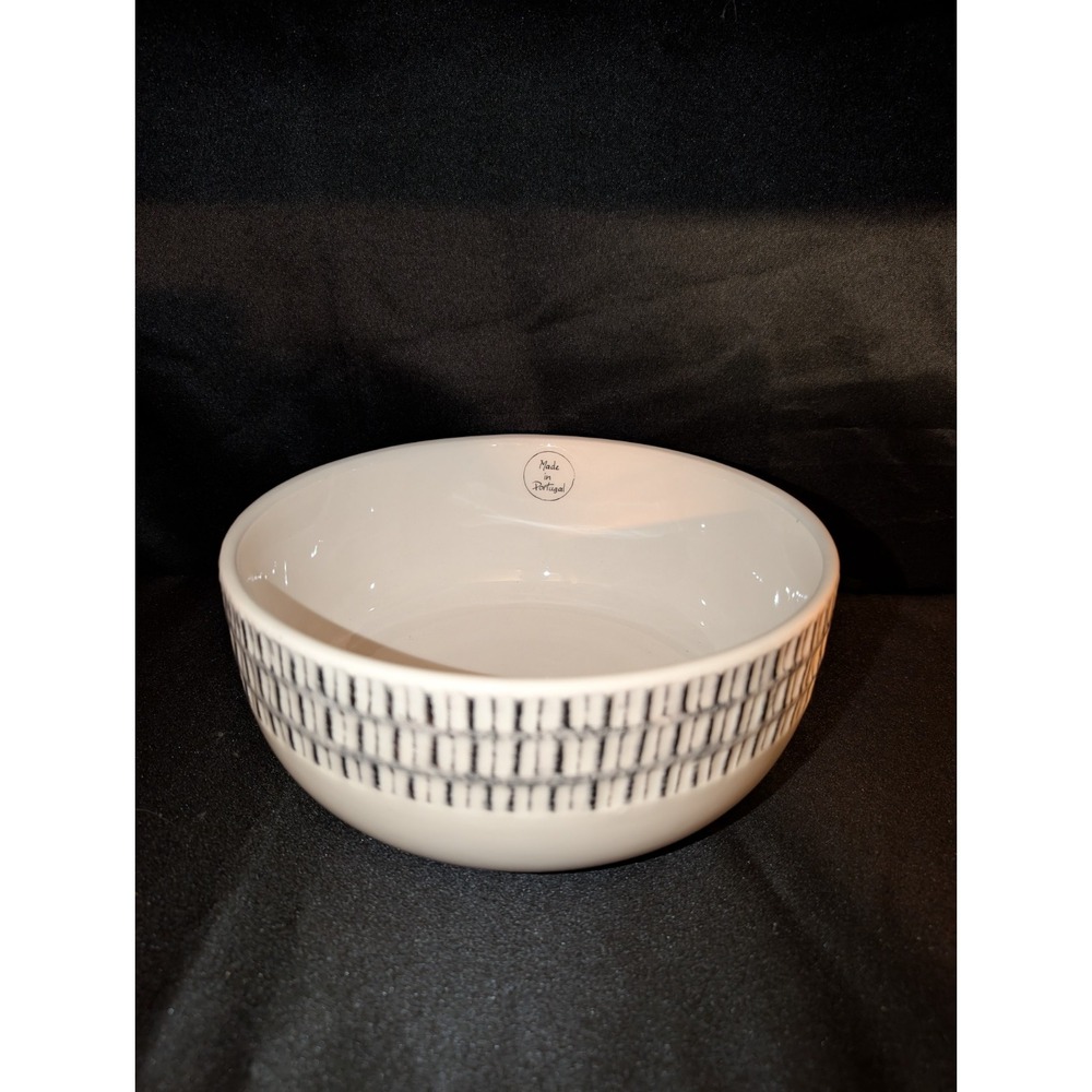 At Home Ceramic Mixing Bowl Blue Border Made In Portugal White Glossy 8in